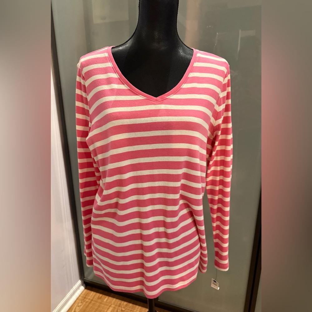 Talbots Pink and White Striped Long Sleeve Top